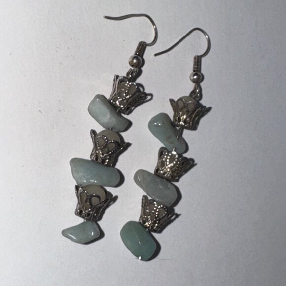 Amazonite and Jade Dangle Earrings - Picture 2 of 10